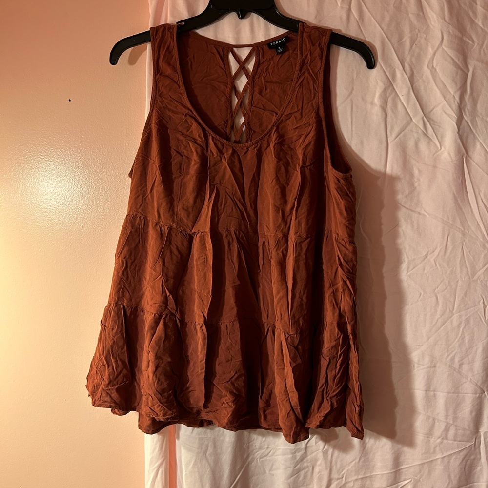 Torrid Women's Sleeveless Burnt Orange Tank Top with Lattice Back Panel